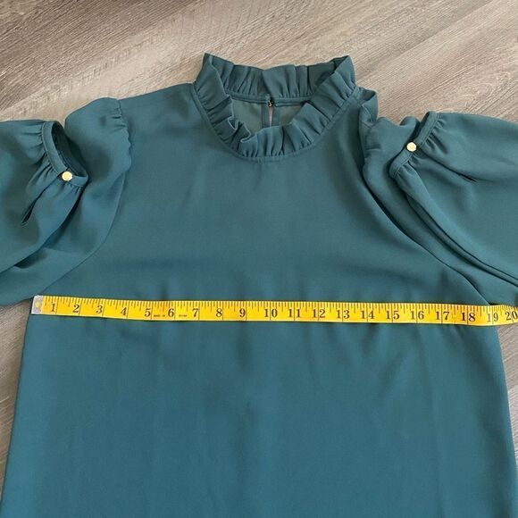 J. Crew Ruffle Blouse Dark Green Golden Buttons Small Academia Chic - Picture 5 of 7